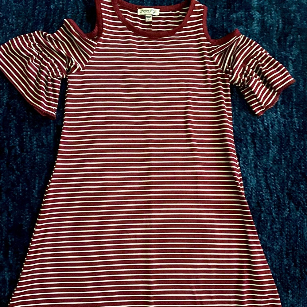 Girl's Maroon and White Striped Dress